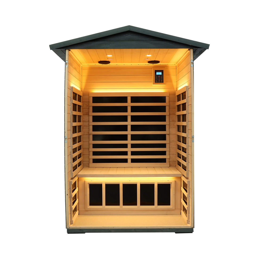 Thermora Riva Premium 2-Person Black Carbonized Walnut Low EMF Far Infrared Outdoor Sauna With Bluetooth Audio And LED Lighting (SAK16850)
