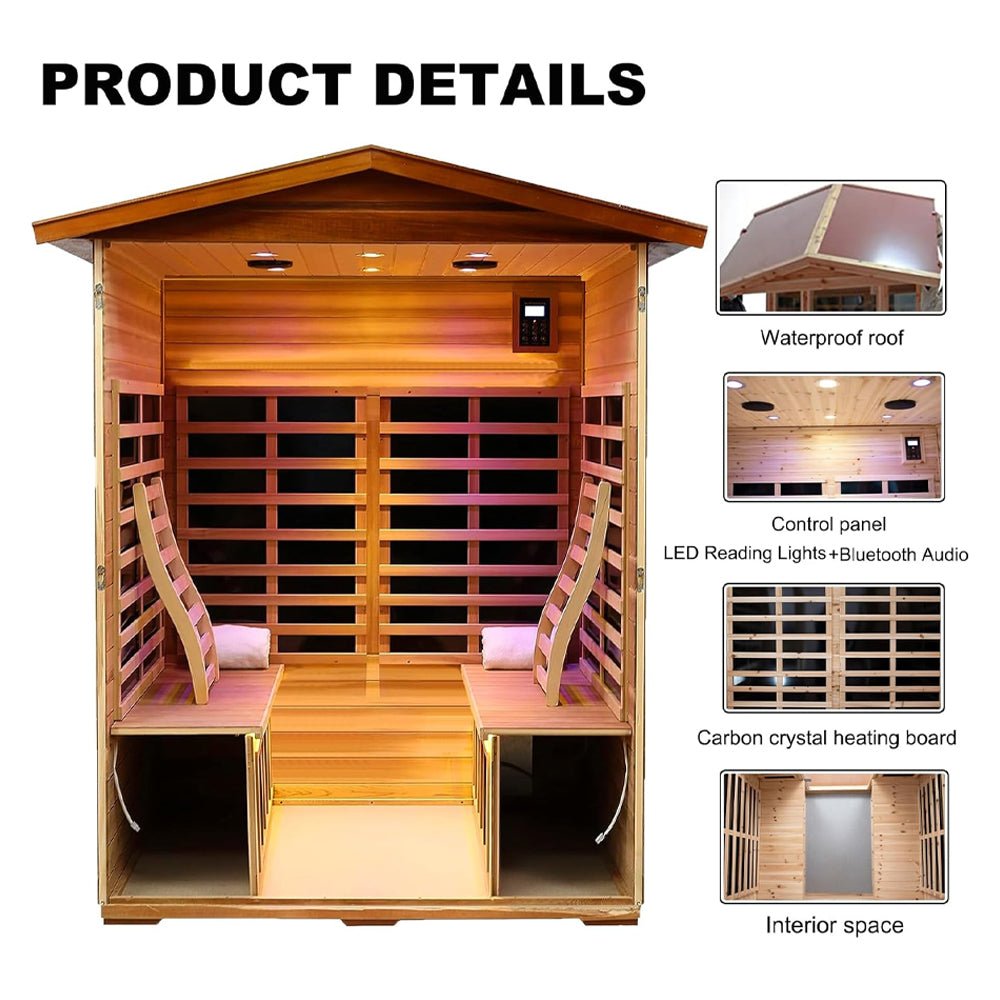Thermora Luma Premium 4-Person Luxury Low EMF Outdoor FAR Infrared Home Sauna With Bluetooth Audio, 2050W (SAK15372)