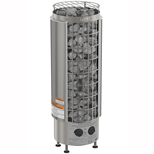 Harvia Cilindro Half Series 9kW Stainless Steel Sauna Heater at 240V 1PH with Built-In Time and Temperature Controls