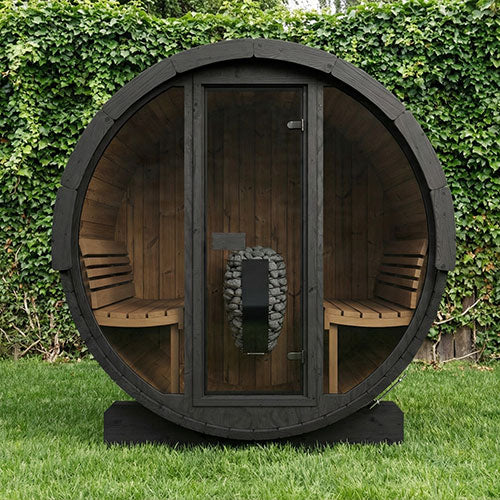 SaunaLife Model E7GB Ergo Series Outdoor Sauna Barrel Kit, Glass Front, DIY, Paint Included, Up to 4 Persons