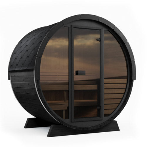 SaunaLife Model EE6GB Ergo Elegance Series Outdoor Sauna Barrel Kit, Glass Front, DIY, Paint Included, Up to 4 Persons