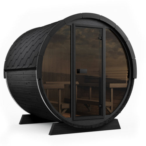 SaunaLife Model EE8GB Ergo Elegance Series Outdoor Sauna Barrel Kit, Glass Front, DIY, Paint Included, Up to 6 Persons
