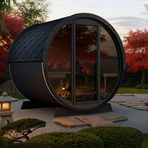 SaunaLife Model EE8GB Ergo Elegance Series Outdoor Sauna Barrel Kit, Glass Front, DIY, Paint Included, Up to 6 Persons