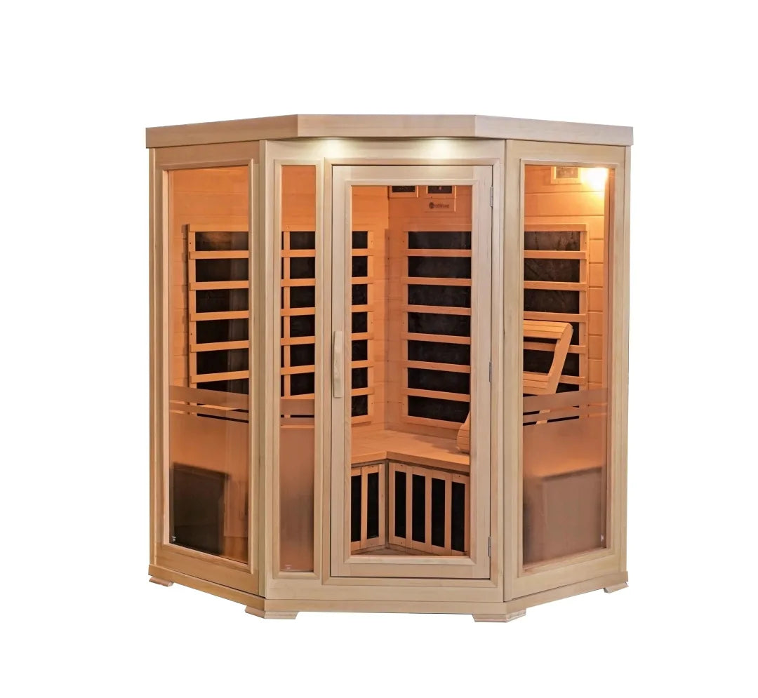Sonoma 3-Person Hemlock Infrared Corner Sauna with 7 Carbon Heaters
