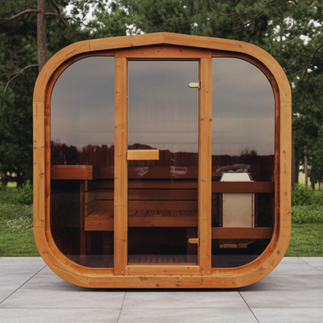 Premium 6-Person Outdoor Scandinavian ThermoWood Cube Sauna Kit With LED Lighting