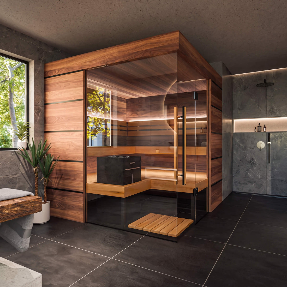 ThermaSol Astra 4-Person Indoor Semi Panoramic Glass Sauna Cabin